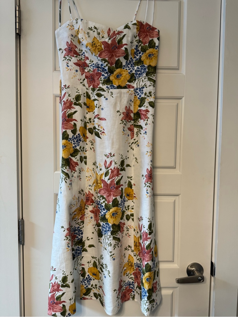 Reformation Linen Floral Tie-Strap Midi Dress Size 4